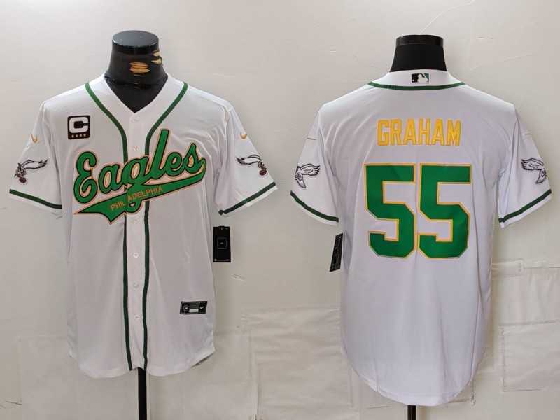 Men%27s Philadelphia Eagles #55 Brandon Graham White Gold With C Patch Cool Base Stitched Baseball Jersey